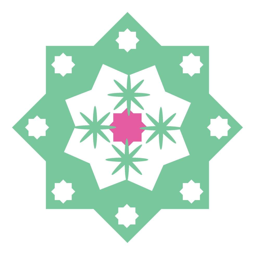A green and pink star pattern with a pink center vector