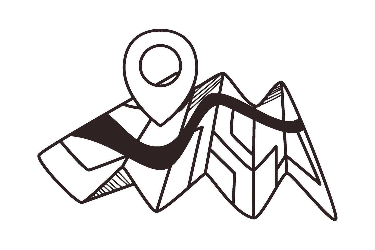 A map with a pin on it and a mountain in the background vector