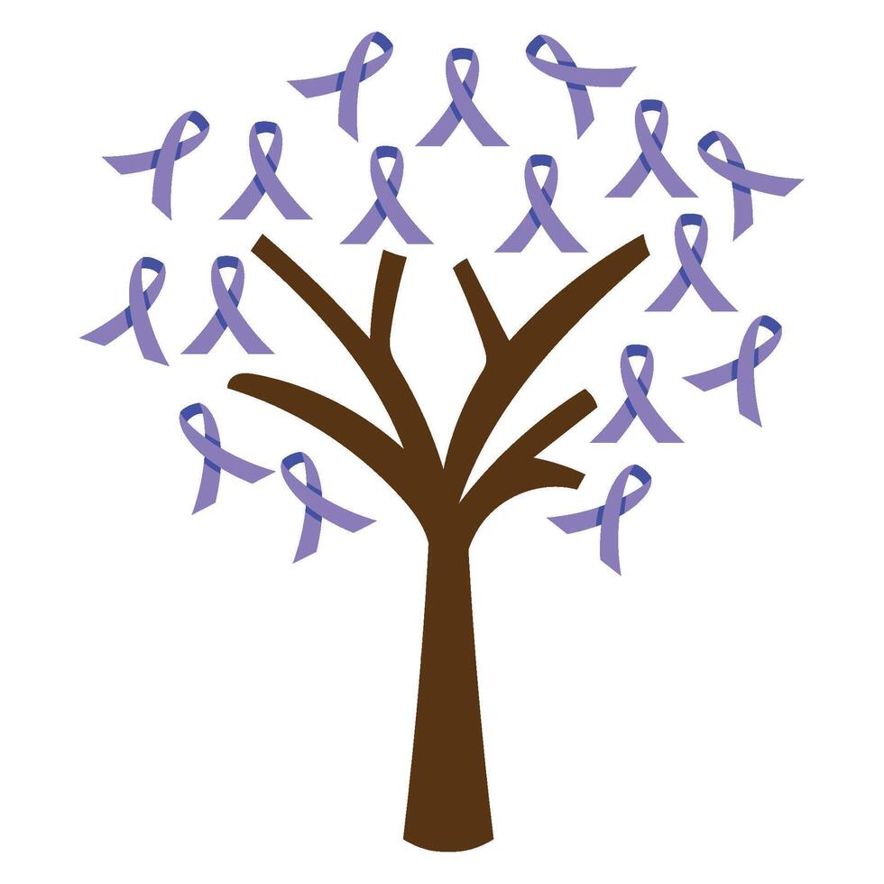 A tree with purple ribbons on it vector