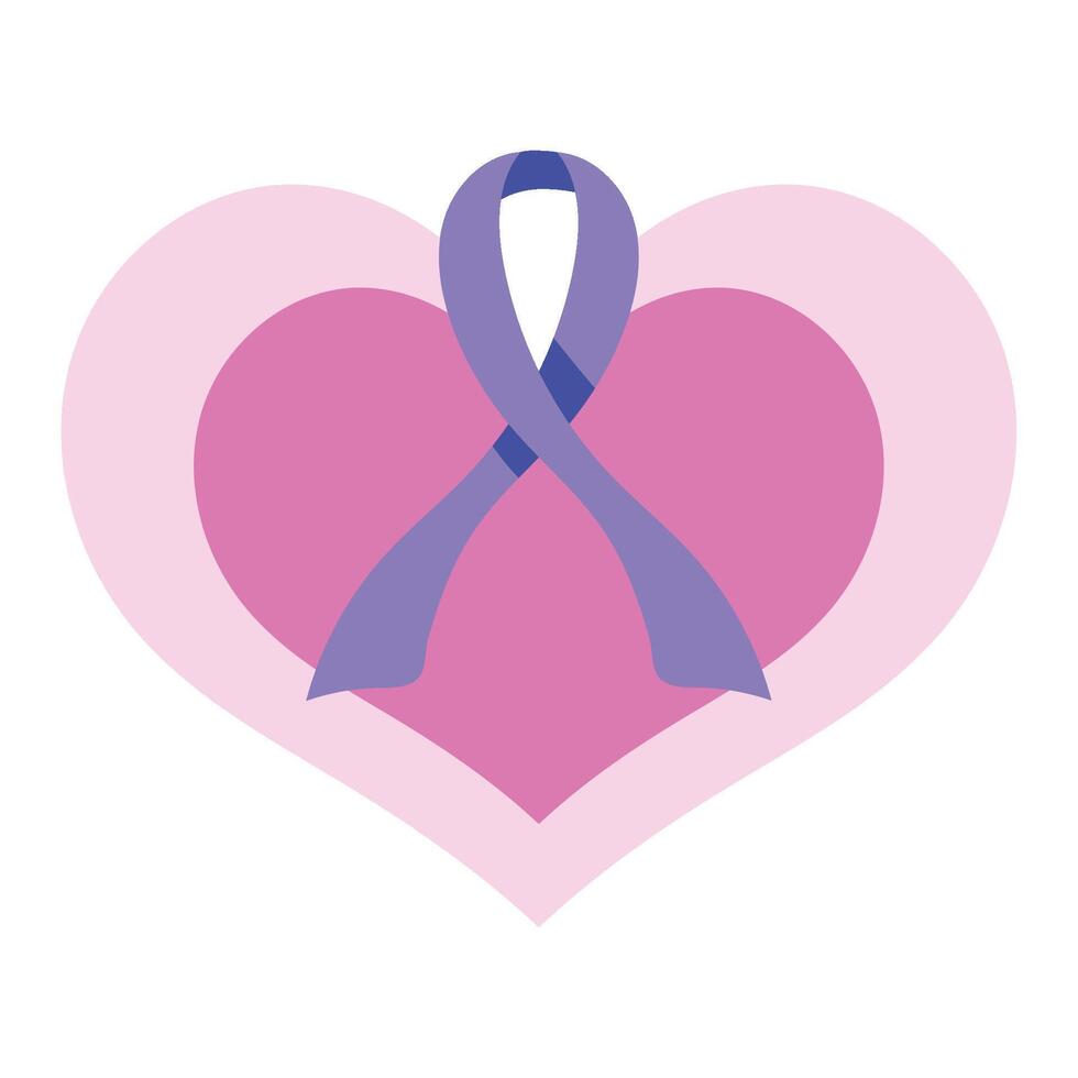 Pink ribbon heart with purple ribbon symbol for awareness of breast cancer vector