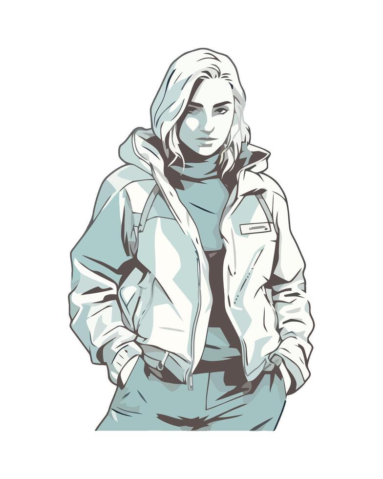 A drawing of a woman in a jacket vector