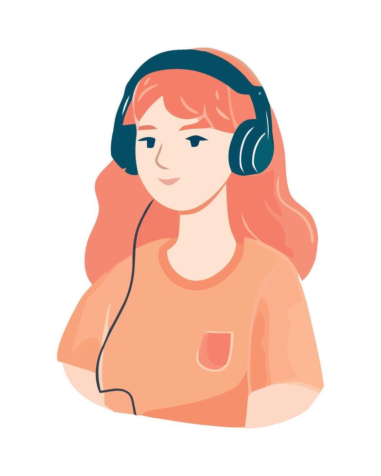 A girl with headphones on her head vector