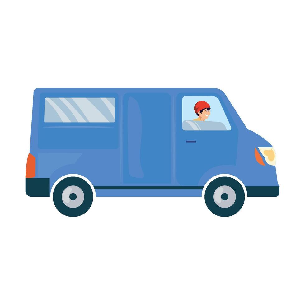 A man in a van driving on a white background vector