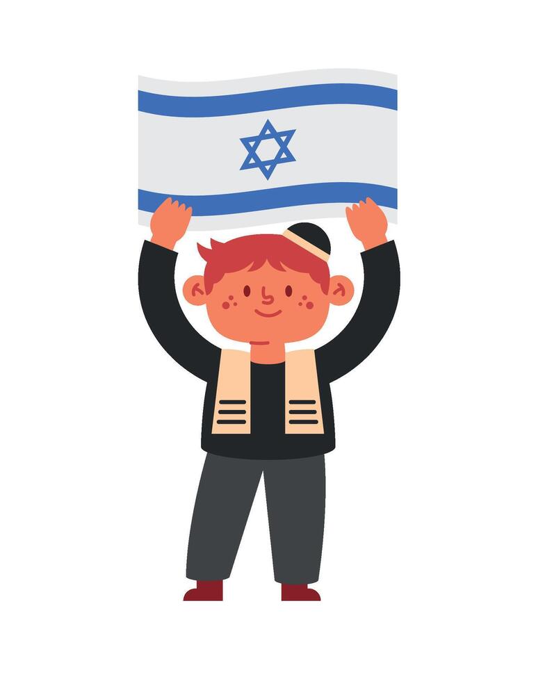 A cartoon boy holding up an israeli flag vector