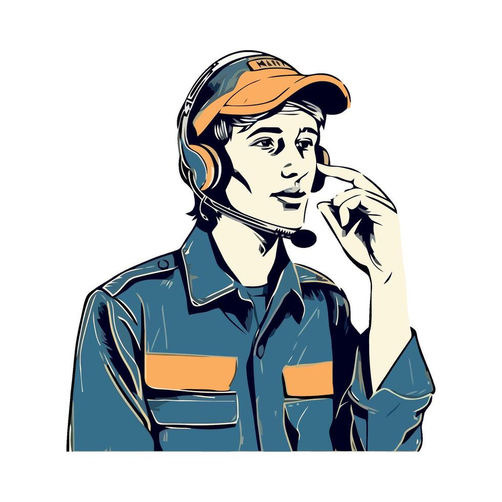 A man wearing a headset and holding a phone vector
