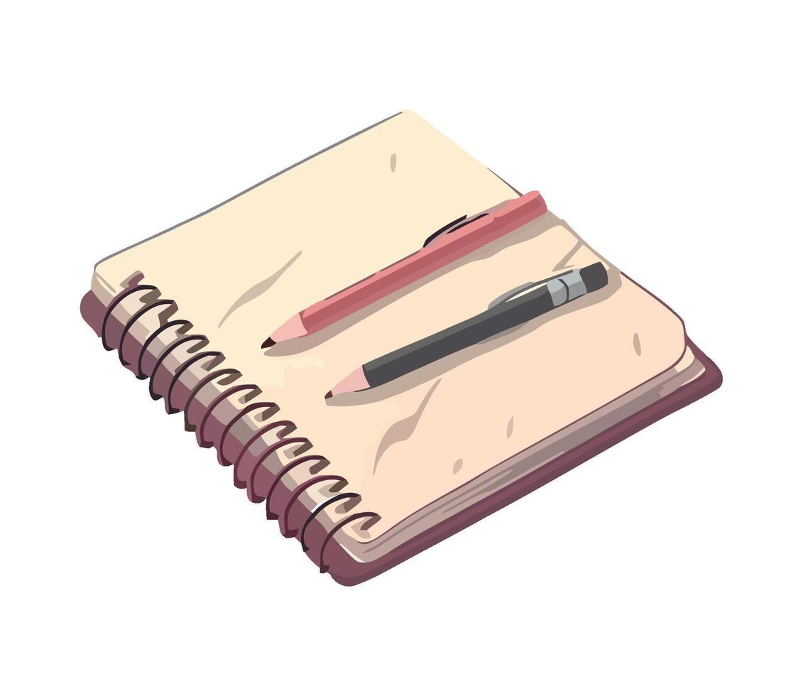 Notebook with pencil and pen illustration vector