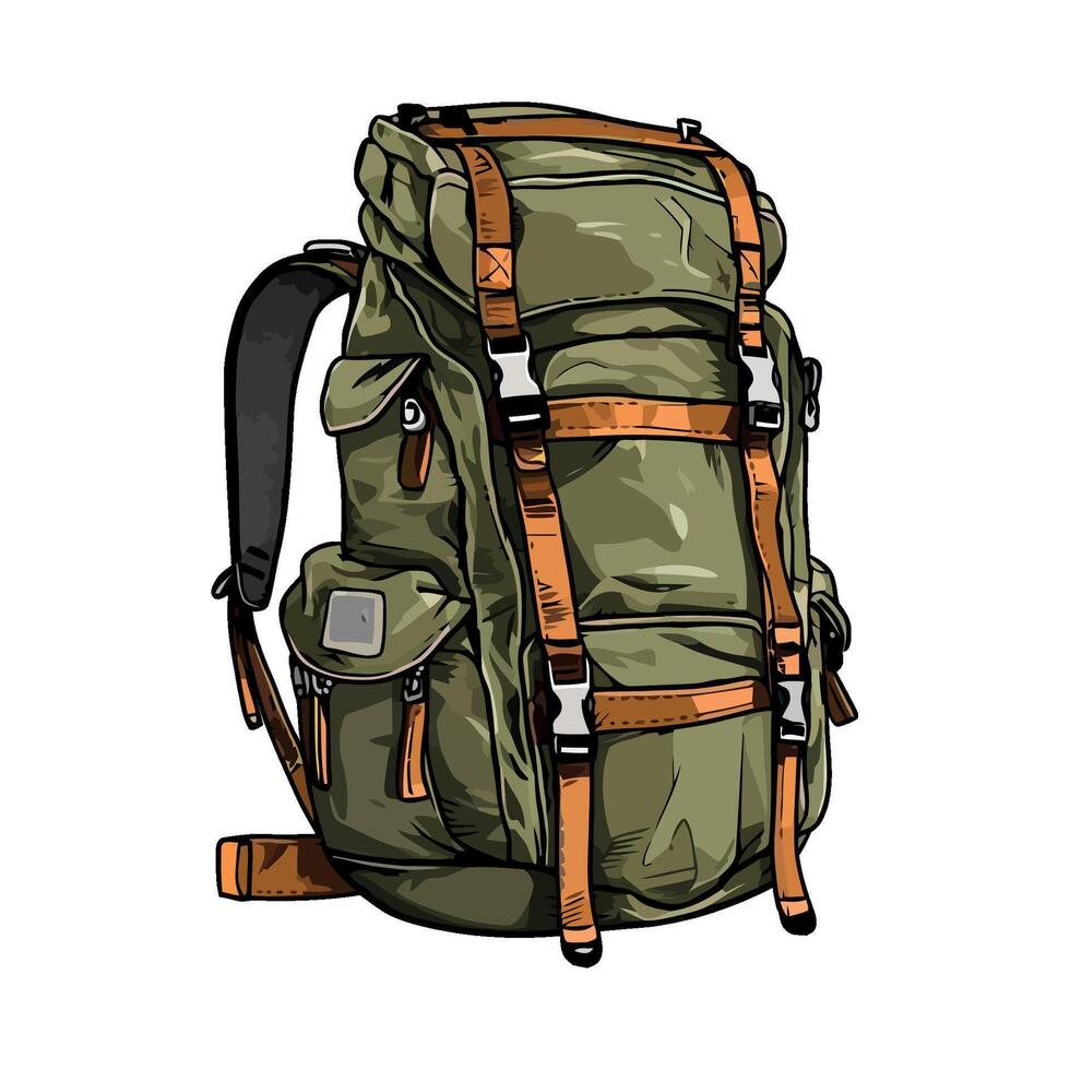 A green backpack with straps and straps vector