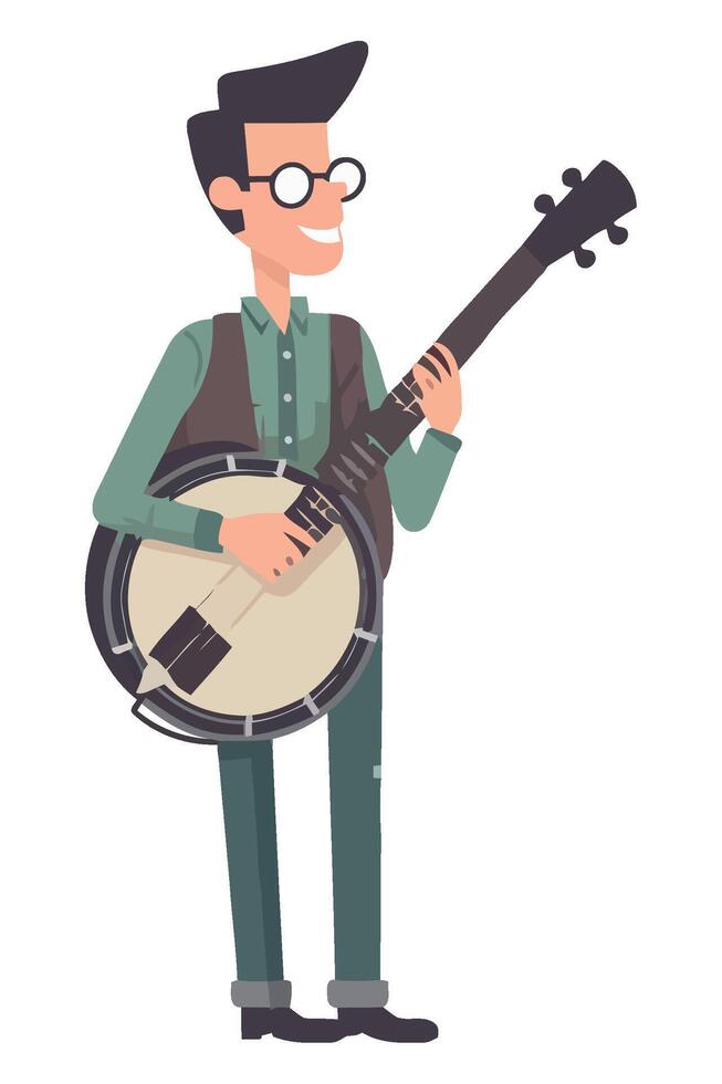 Banjo player with glasses and guitar illustration vector