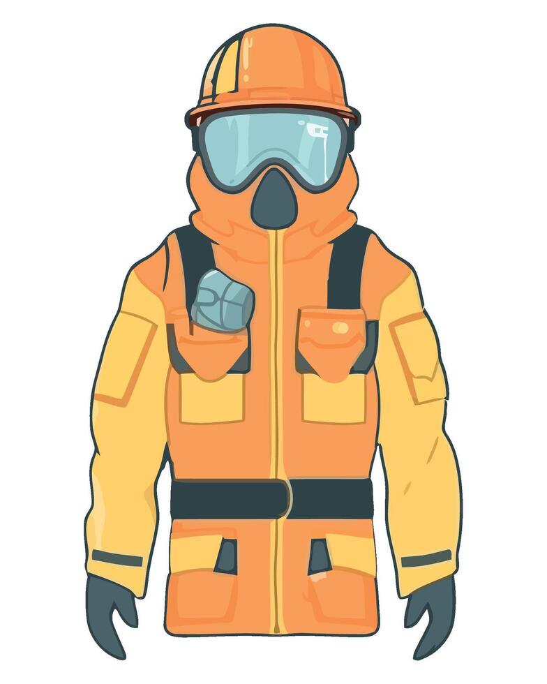 An orange safety suit with goggles and a helmet vector