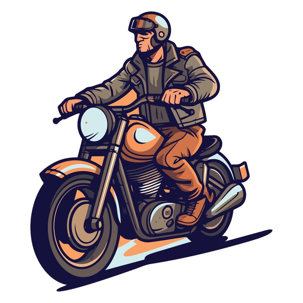 A man riding a motorcycle in a cartoon style vector