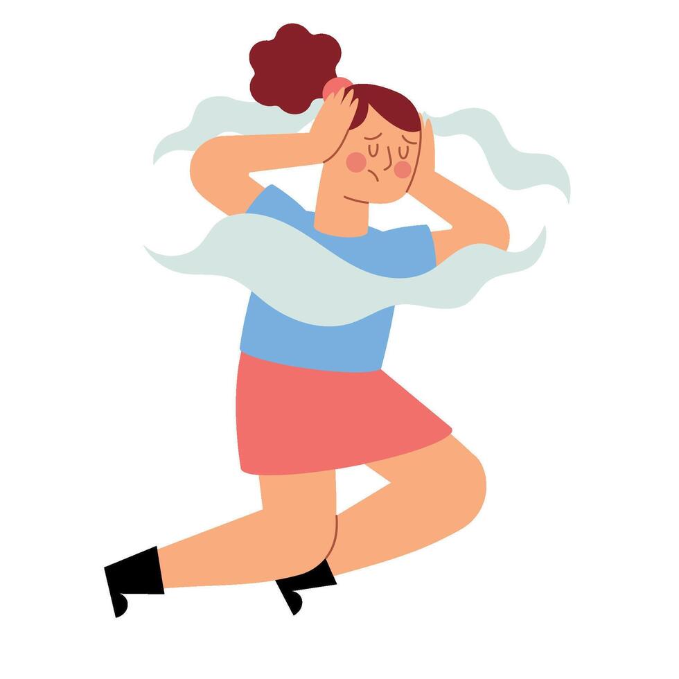 A woman is running and holding her head vector