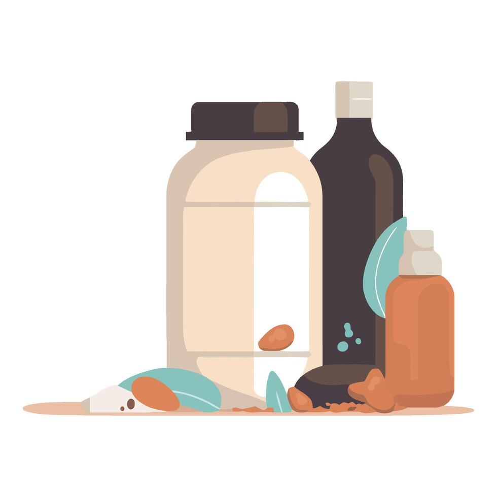 Bottles of vitamins and supplements on a white background vector
