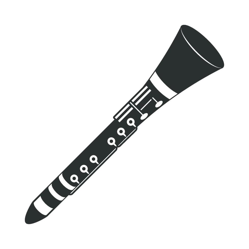 A black and white illustration of a clarinet vector