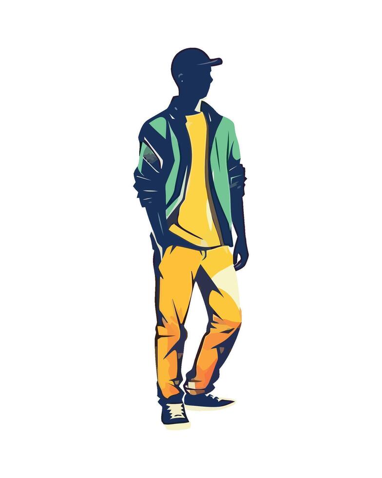 A man in a yellow and green jacket vector