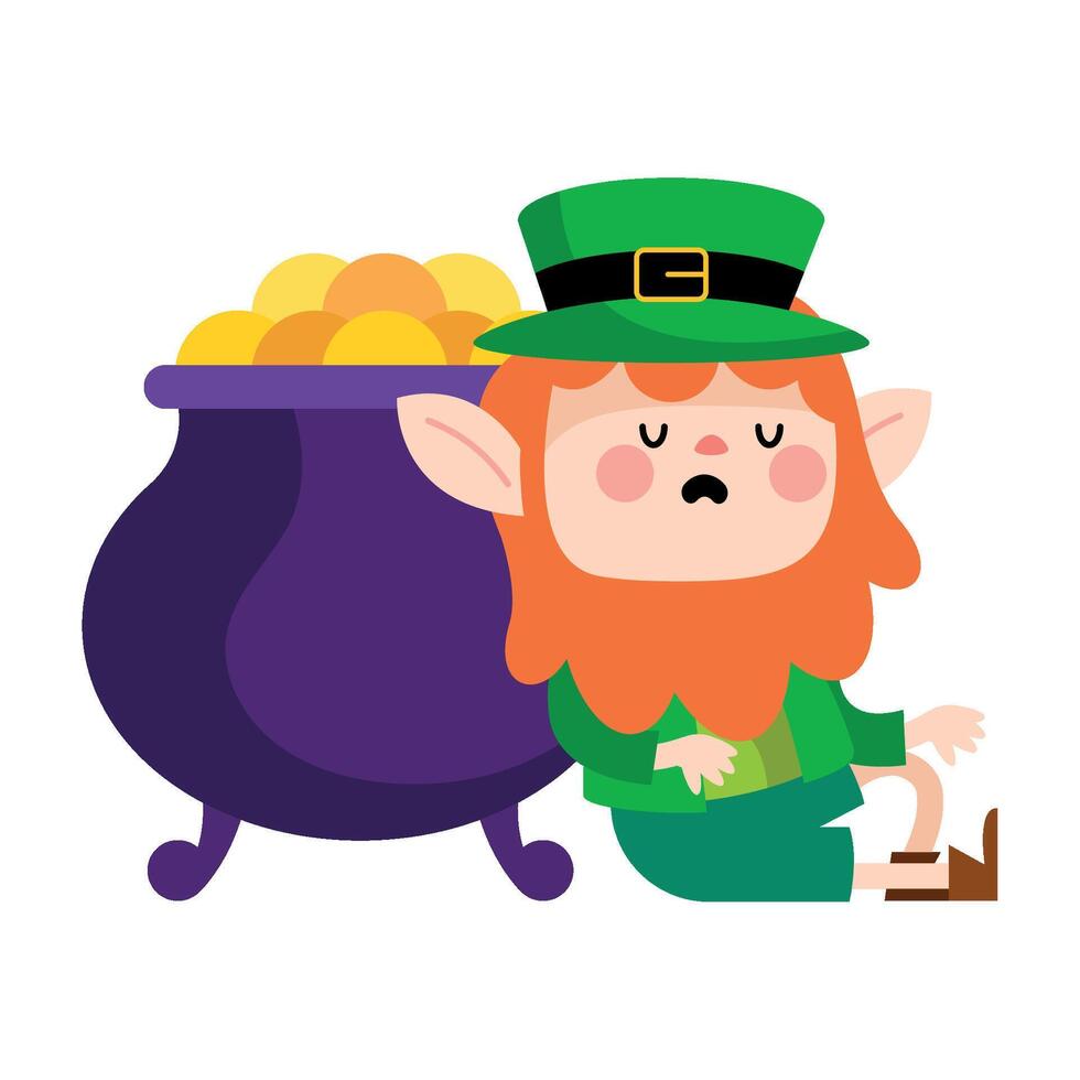 Leprechaun with pot of gold and a bag of coins vector