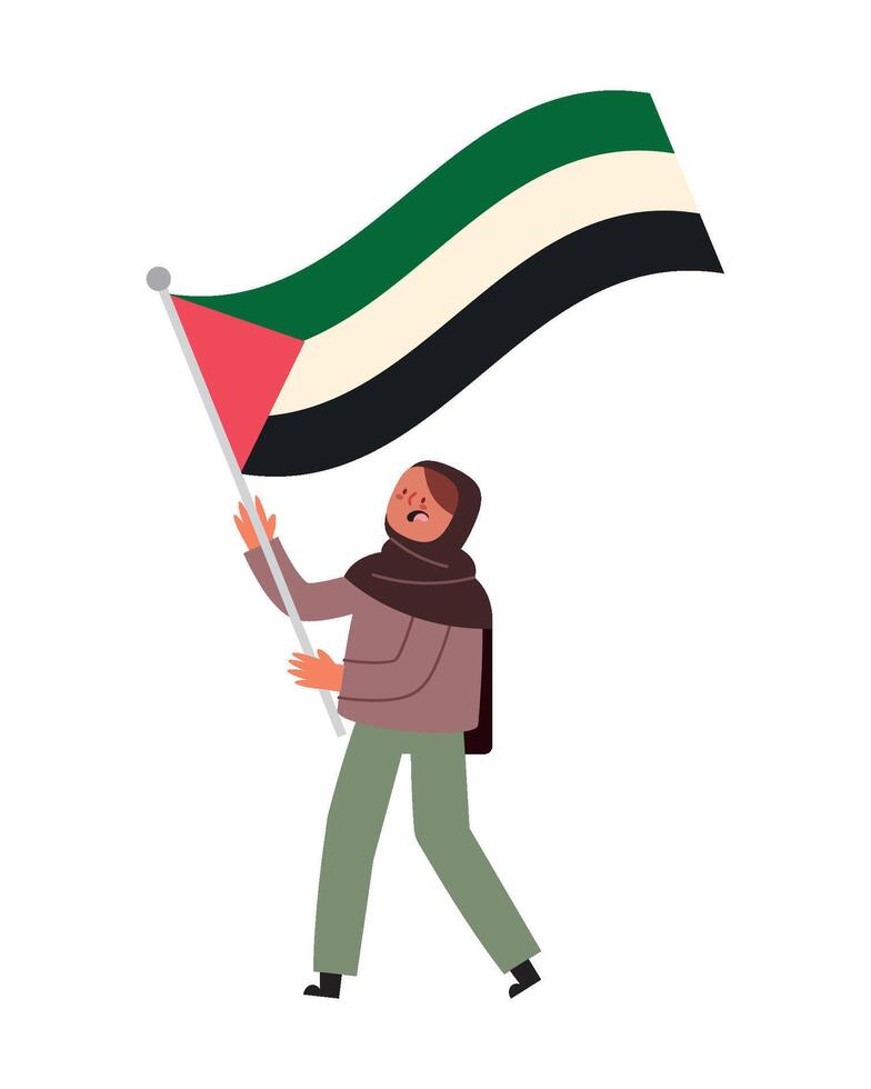 Man holding flag of palestine, flat illustration vector