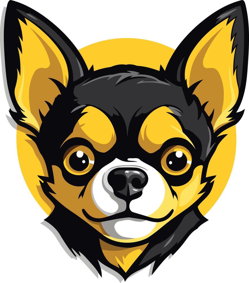 Cute cartoon chihuahua with black and yellow fur, looking directly at the viewer vector