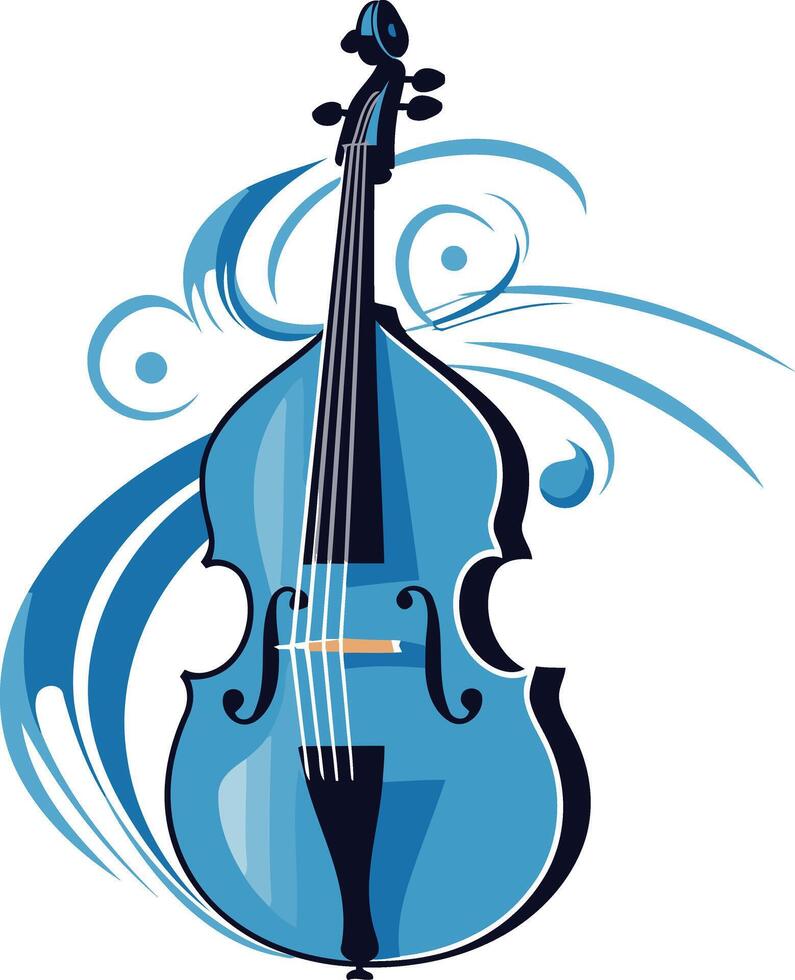 A stylish blue double bass with abstract swirling patterns, perfect for musical themes, branding, or design projects vector