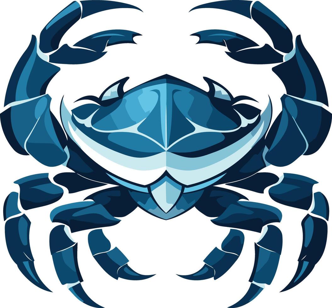 A bold, blue crab illustration with sharp lines and a stylized design, perfect for logos, branding, and merchandise vector