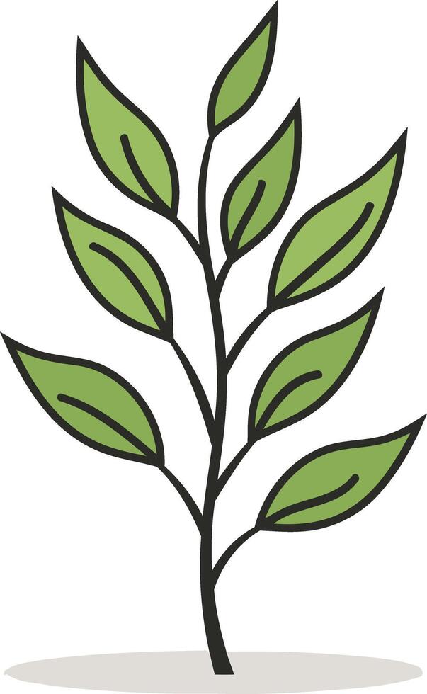 Simple and elegant line art illustration of a green leaf branch vector