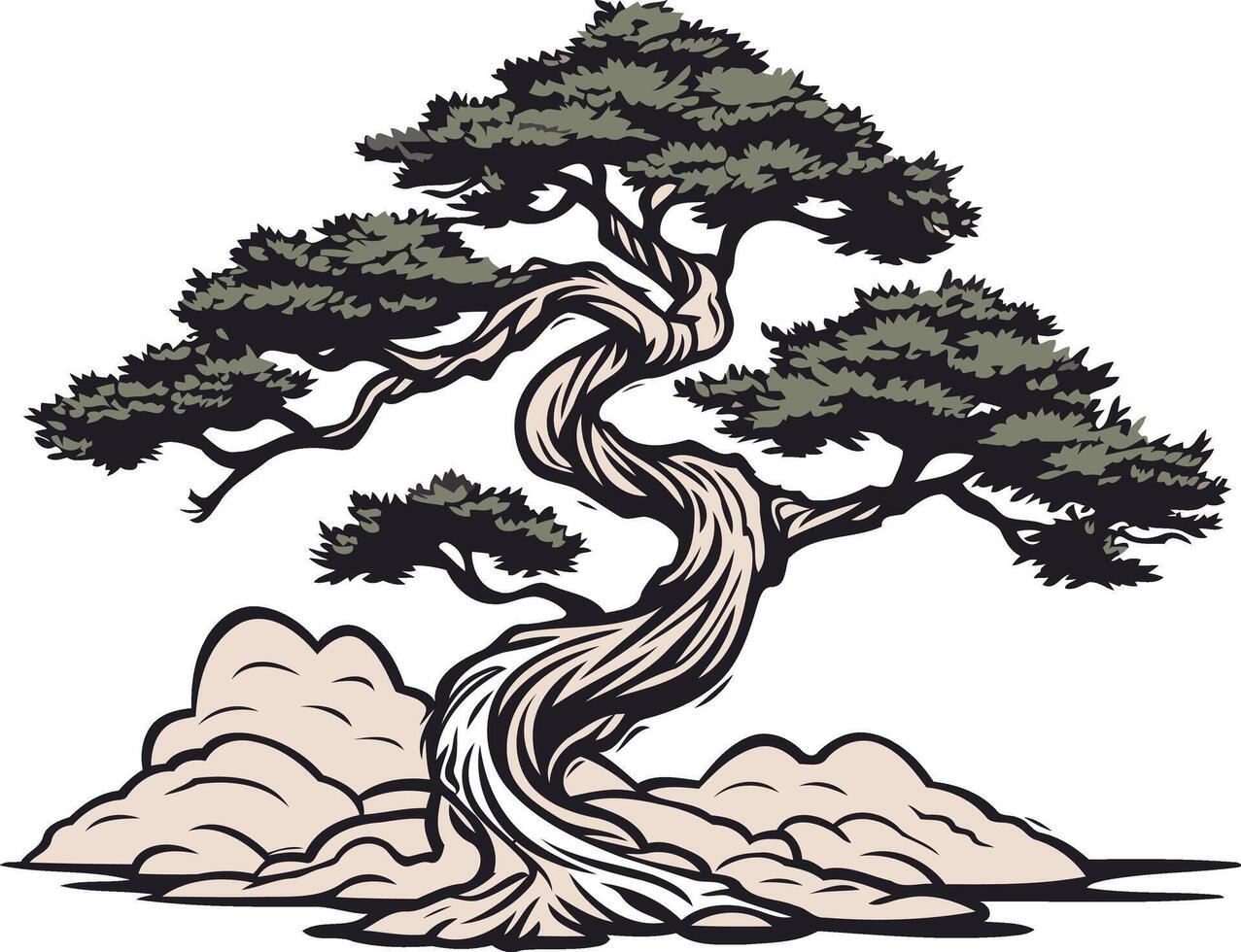 Ancient Bonsai Tree Illustration vector