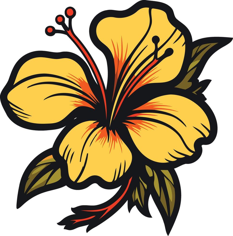 A vibrant yellow hibiscus flower with red accents, perfect for adding a tropical touch to your designs vector