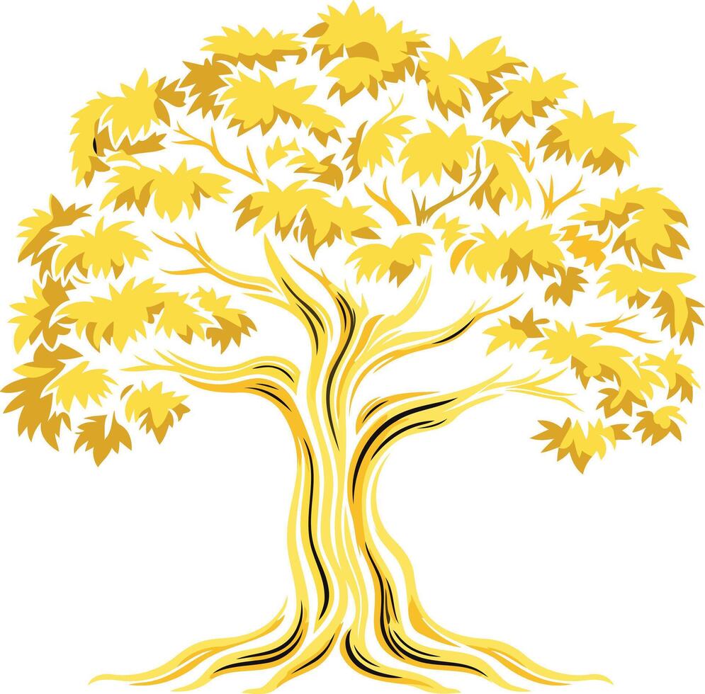 Stylized golden tree illustration with intricate branches and leaves, perfect for nature, growth, and community concepts vector