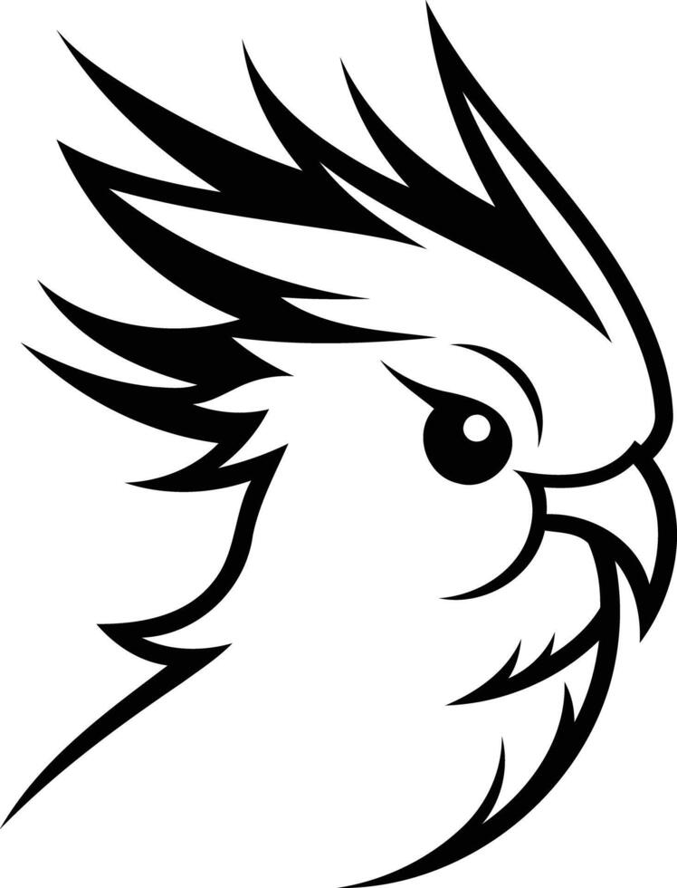 A bold and striking black and white illustration of a parrot's head, ideal for branding, logo design, or mascot creation vector