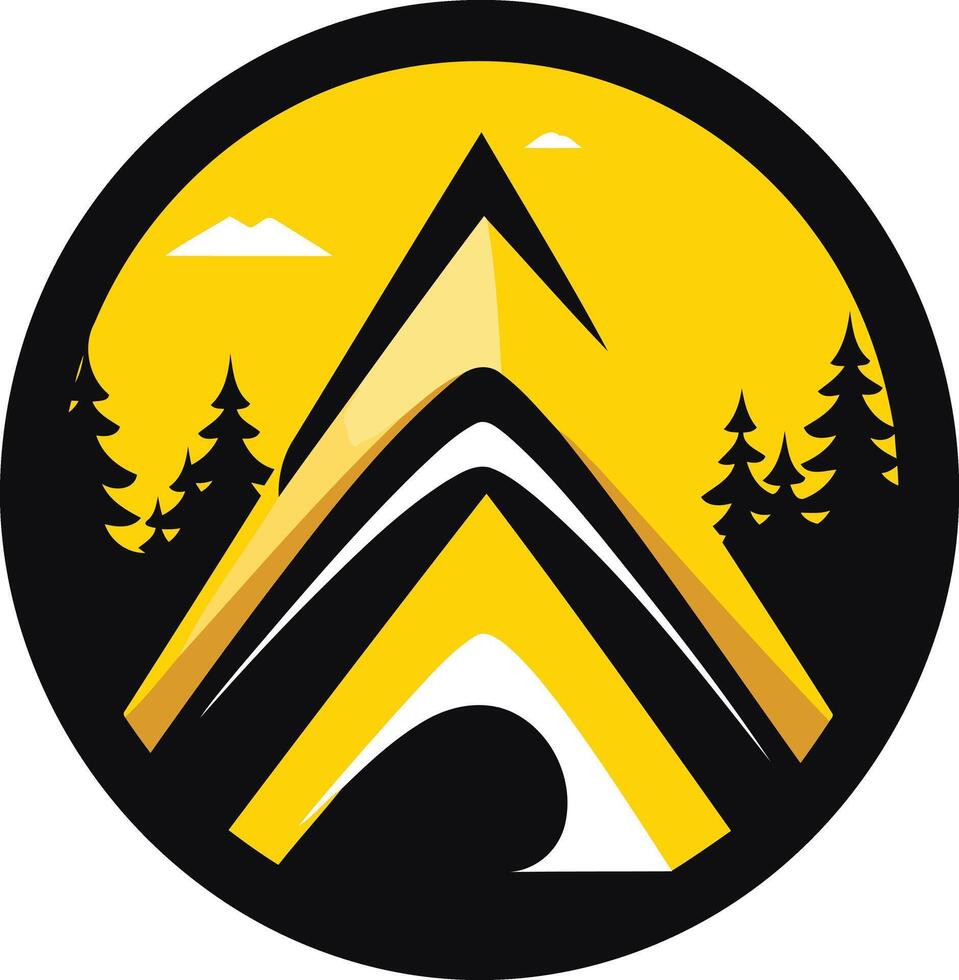 Camping Logo with Mountain Silhouette and Tent vector