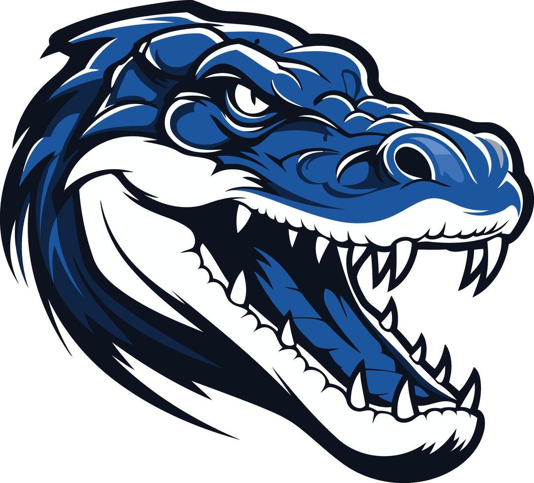 Fierce and powerful, this blue alligator head mascot is perfect for sports teams, logos, and more its aggressive pose and sharp teeth convey strength and determination vector