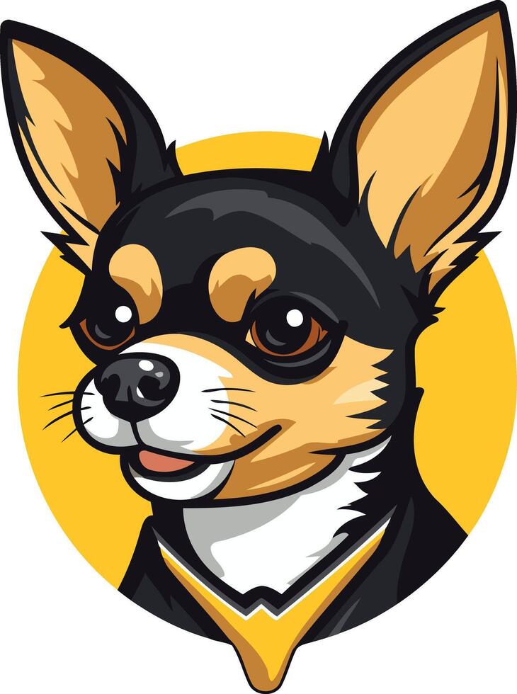 Cute cartoon chihuahua with black and tan fur, wearing a yellow collar vector