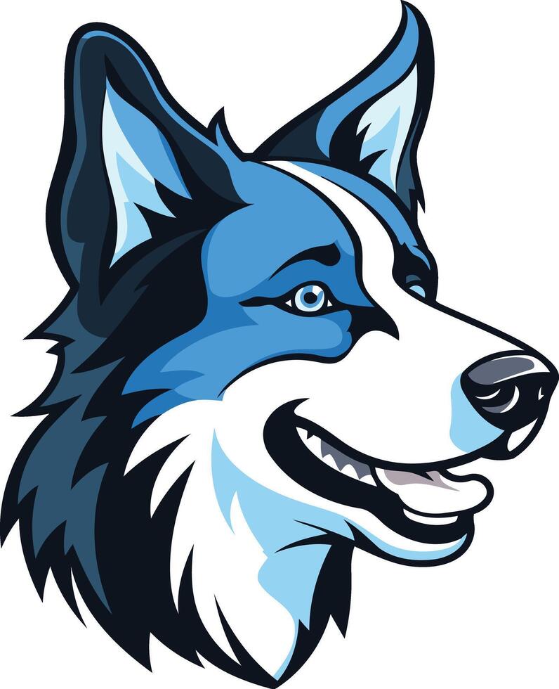 A friendly blue and white wolf or dog with a happy smile, perfect for branding and logos vector