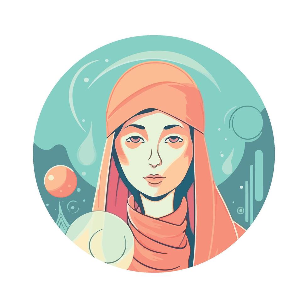 A woman in a hijab is shown in a circle vector