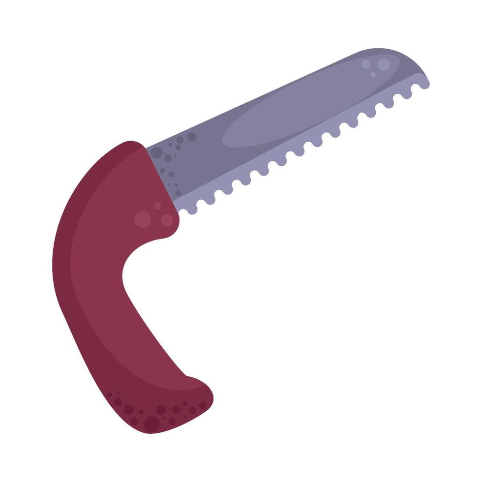 A red and purple saw with a long blade vector