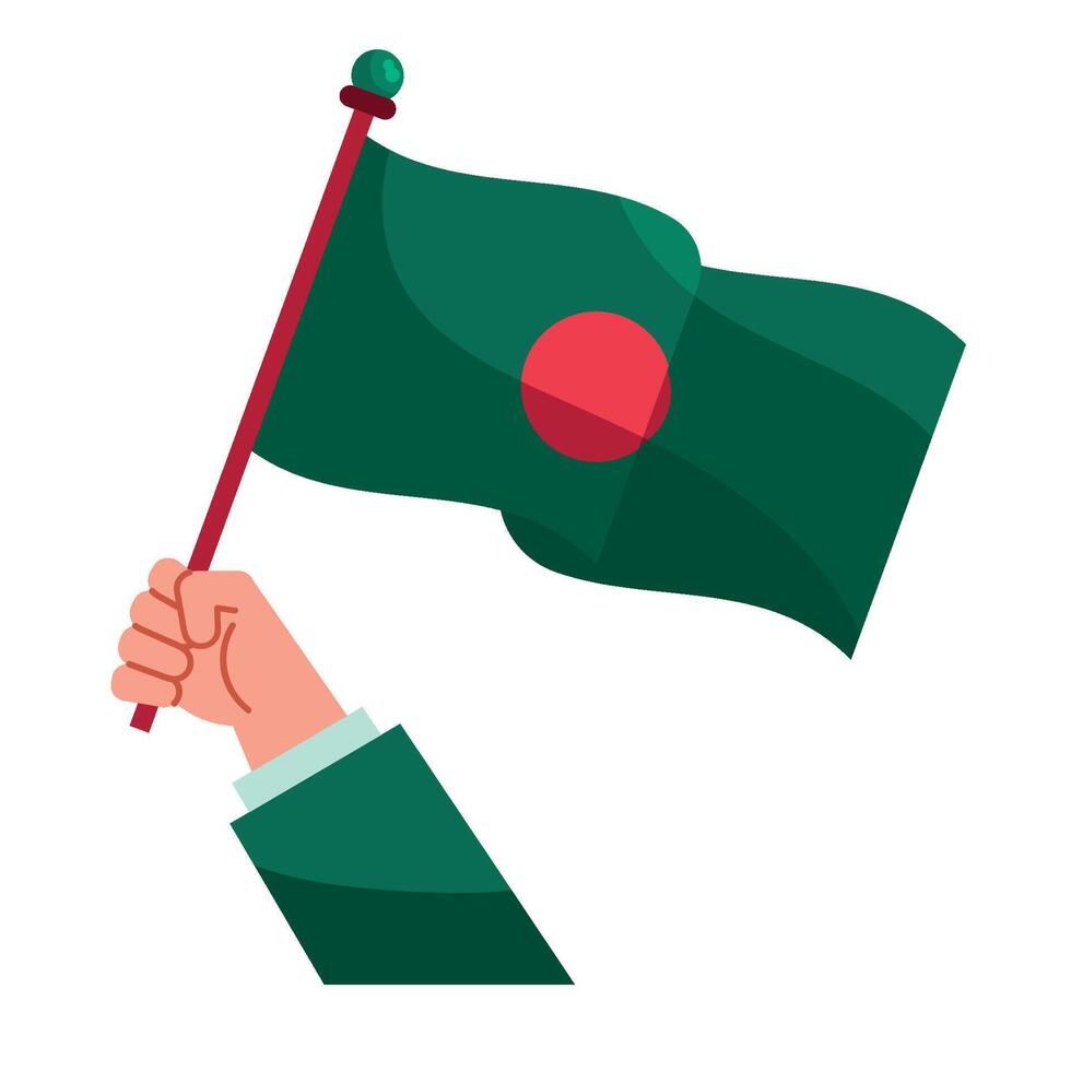 Hand holding and raising the national flag of bangladesh illustration vector