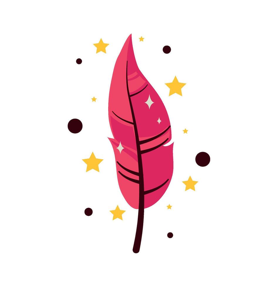 A pink feather with stars and stars around it vector