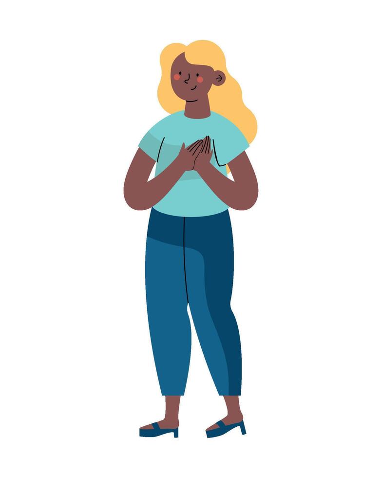 An illustration of a woman with her hands folded vector