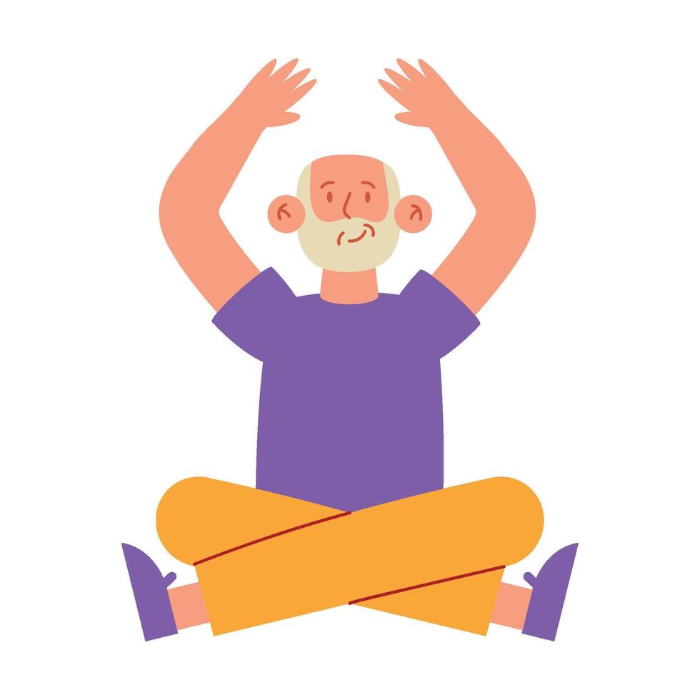 An illustration of an old man sitting in the lotus position vector
