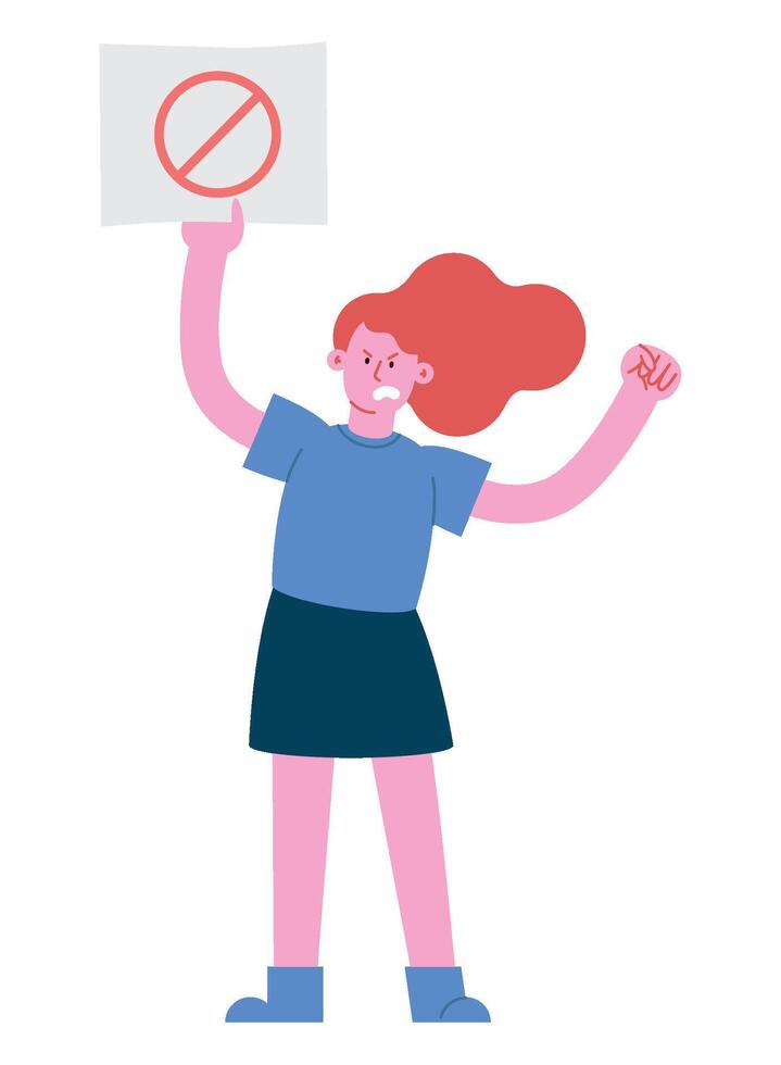 A cartoon woman holding up a sign with a no sign vector