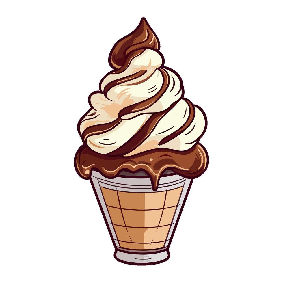 Ice cream sundae with chocolate sauce illustration vector