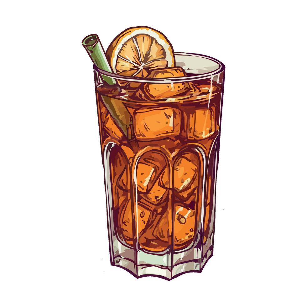 A glass of iced tea with a lemon slice vector
