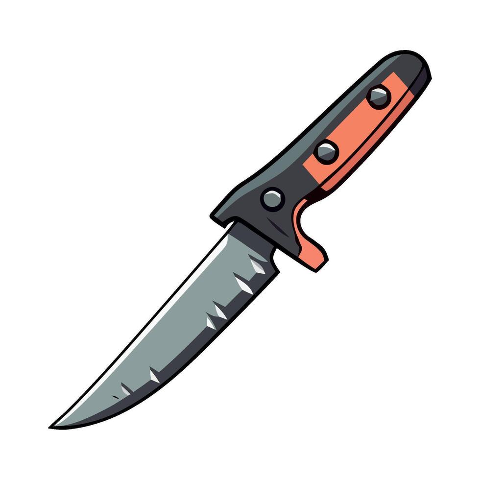 A knife with a red handle and black blade vector