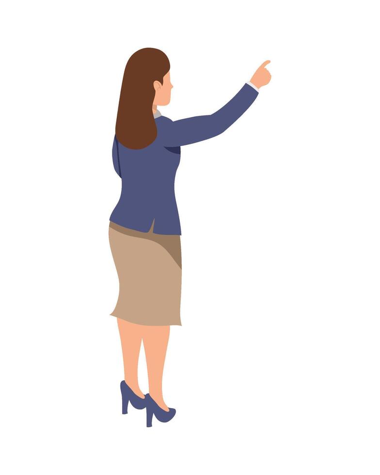 Business woman pointing at something on white background vector