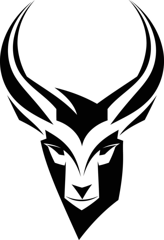 Stylized black and white illustration of an antelope head with prominent horns vector