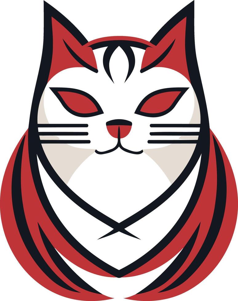 Stylized Cat Portrait with Red and Black Accents vector