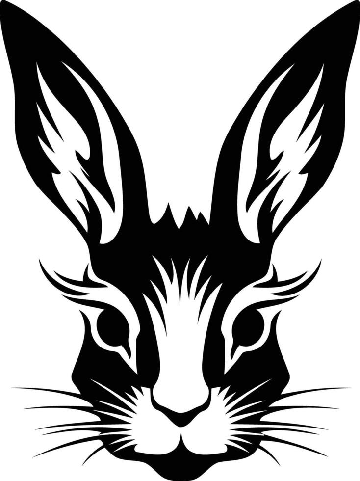 A stylized black and white rabbit head with sharp features, perfect for tattoos and graphic design vector