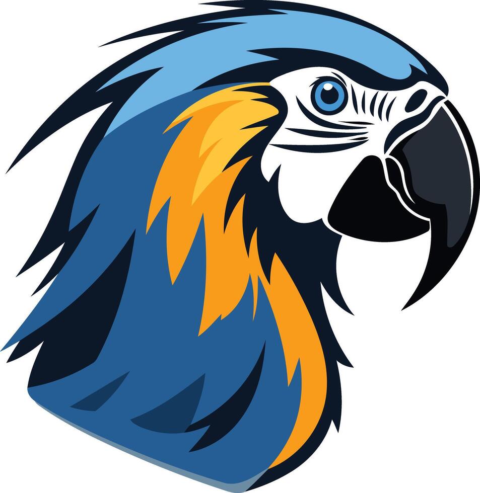 Bold, blue and yellow parrot head logo design vector
