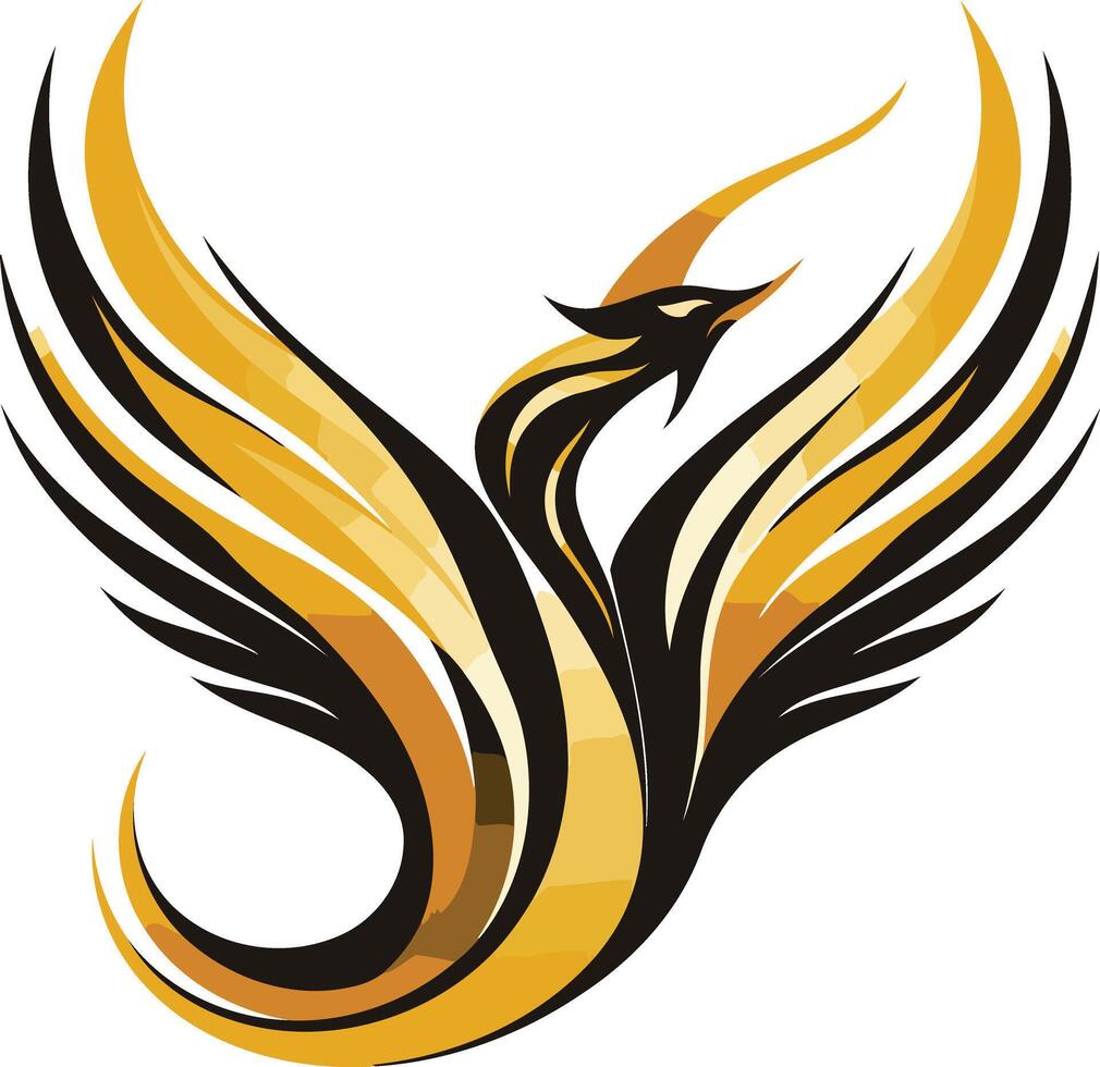 A stylized phoenix bird design, with yellow and black feathers, symbolizing rebirth, strength, and resilience vector