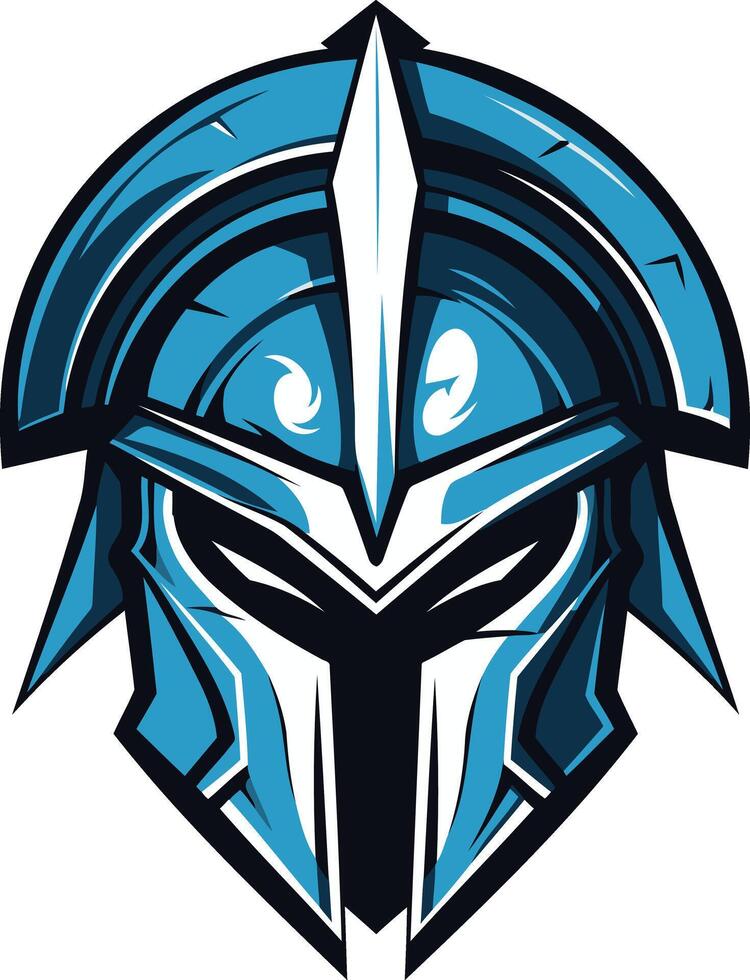 A powerful and intimidating blue and white warrior helmet logo, perfect for gaming, esports, and sports teams vector