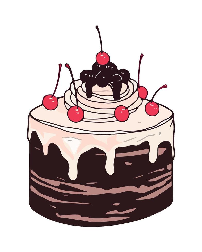 A chocolate cake with cherries on top vector